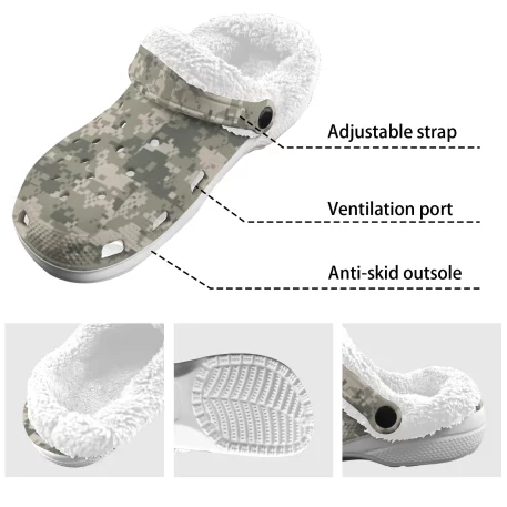 Gear up for any mission with Military Fatigue Camouflage Sherpa Fleece Clogs, tactical prowess and modern style. For the battlefield of everyday life.