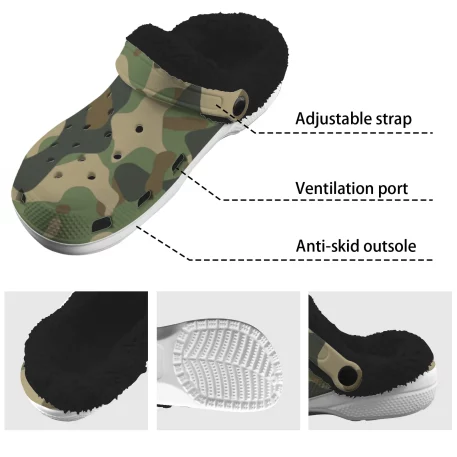 Gear up for any mission with Military Fatigue Camouflage Sherpa Fleece Clogs, tactical prowess and modern style. For the battlefield of everyday life.