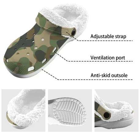 Gear up for any mission with Military Fatigue Camouflage Sherpa Fleece Clogs, tactical prowess and modern style. For the battlefield of everyday life.