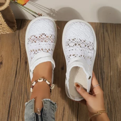 Experience style and comfort with our Lace Clog Sandals for women. These closed-toe, breathable shoes feature a true-to-size fit and a flat heel with a low height of 1cm-3cm, making them ideal for everyday wear. Designed with a covered side vamp, back strap, and elegant sewing details, these sandals offer both security and sophistication. Crafted from breathable mesh, with a soft EVA insole and durable rubber outsole, they ensure lasting comfort. Available in White and Apricot, these lightweight, soft sole flats are perfect for any casual occasion. Elevate your footwear collection with these chic and versatile sandals.