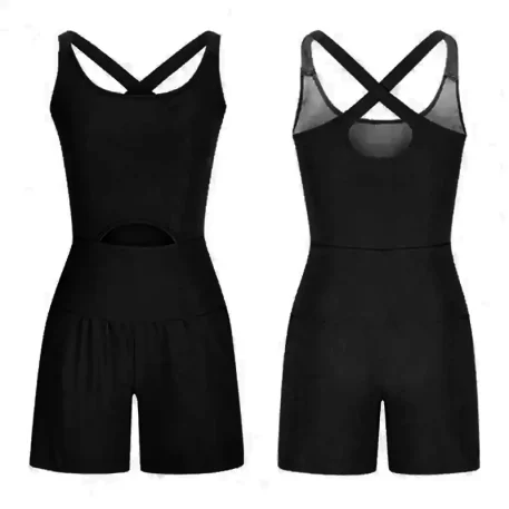 Backless One-Piece Athleisure Sports Romper - Effortless Style and Comfort for Modern Women. Featuring an off-the-shoulder design, criss-cross back, U-neck, and elasticated waist. Made of 90% polyester and 10% spandex for ultimate comfort and stretch. Ideal for home, casual outings, vacations, beach days, workouts, and yoga. Available in vibrant colors: Black, Lake Blue, Royal Blue, Soft Pink, and White. Sizes from Small to 2XL. Perfect gift for fashion-forward women. Unleash your confidence and style with this versatile romper.