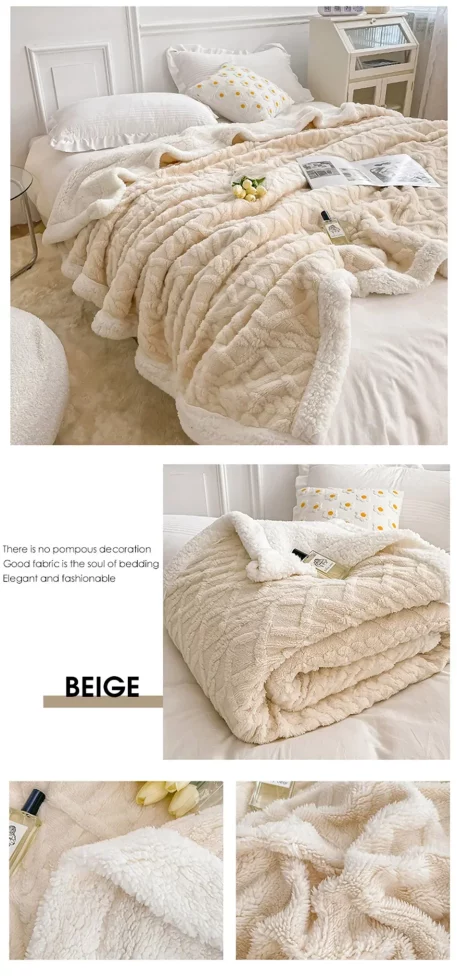 Embrace our Woven Lamb Wool Fleece Plush Throw Blanket, a must-have for anyone who craves style & coziness in their home. Experience warmth and elegance.