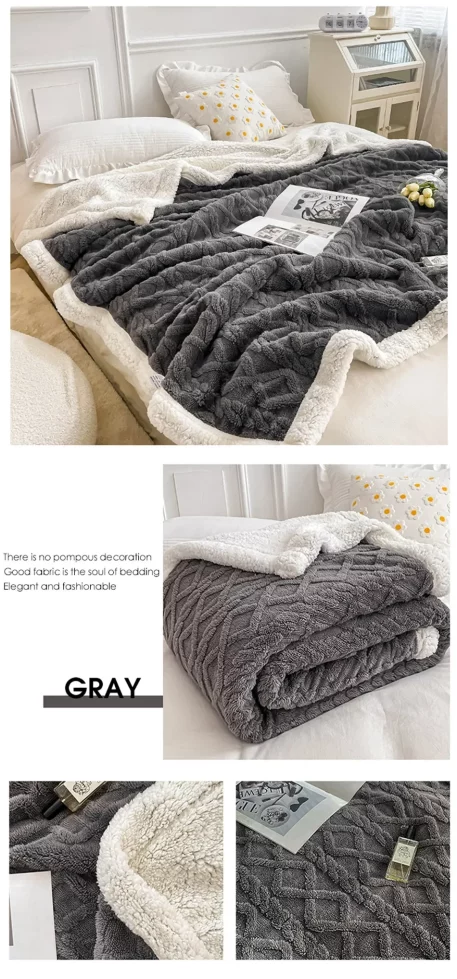 Embrace our Woven Lamb Wool Fleece Plush Throw Blanket, a must-have for anyone who craves style & coziness in their home. Experience warmth and elegance.