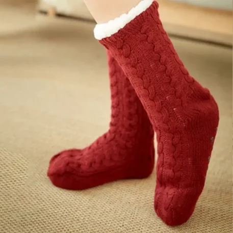 Luxurious Woven Fuzzy Thermal Non-slip Grip Plush Slipper Socks, crafted for year-round comfort and style. Made from premium cotton, acrylic, and spandex blend, offering unparalleled durability. Stay Warm with insulating plush fleece lining, keeping feet snug in any temperature. Non-slip silicone grip ensures stability on all surfaces, perfect for home relaxation or festive occasions. Available in elegant Black, chic Blue Coffee, soft Pink, and more. One-Size fits US sizes 5.5 to 11, with plush thickness for ultimate comfort. Elevate your wardrobe with these practical yet luxurious socks, ideal for unwinding or celebrating indoors. Perfect gift for warmth and style enthusiasts.