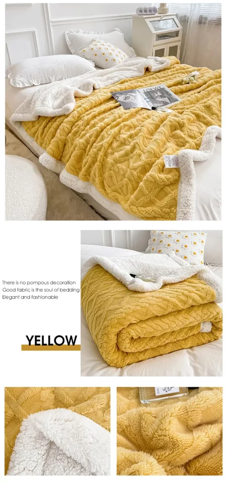 Embrace our Woven Lamb Wool Fleece Plush Throw Blanket, a must-have for anyone who craves style & coziness in their home. Experience warmth and elegance.