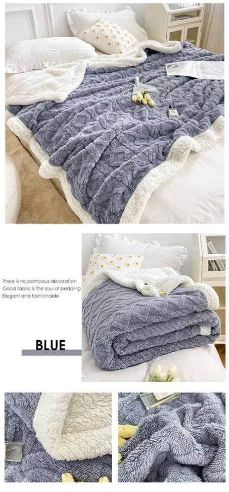 Embrace our Woven Lamb Wool Fleece Plush Throw Blanket, a must-have for anyone who craves style & coziness in their home. Experience warmth and elegance.