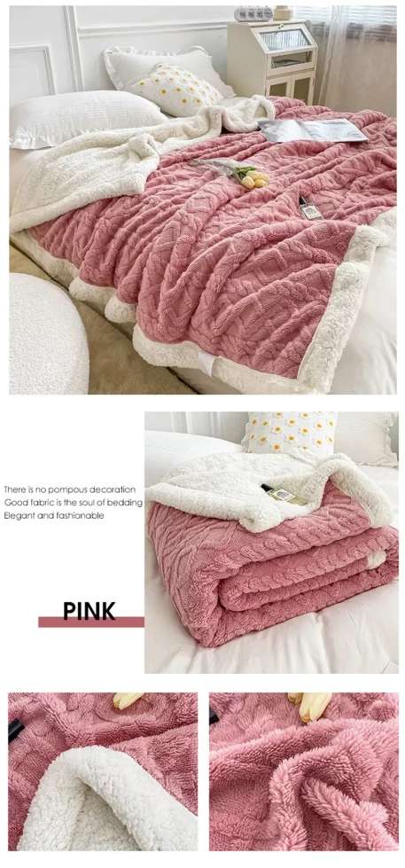 Embrace our Woven Lamb Wool Fleece Plush Throw Blanket, a must-have for anyone who craves style & coziness in their home. Experience warmth and elegance.