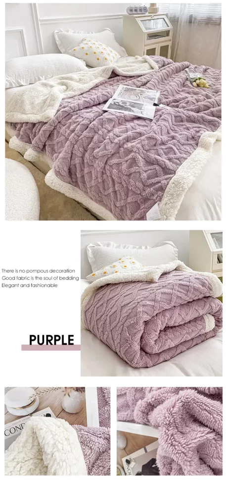 Embrace our Woven Lamb Wool Fleece Plush Throw Blanket, a must-have for anyone who craves style & coziness in their home. Experience warmth and elegance.