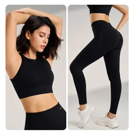 premium blend of nylon and spandex, this set is breathable, quick-drying, and shockproof—ideal for anything from yoga pants sessions to cycling. The elastic shoulder straps and traceless shaping technology ensure comfort and a flattering look, enhancing your natural curves