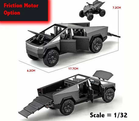 Remote Cyber toy truck Available in two options – Friction Motor and Remote Control – this toy offers a unique, immersive experience, with each option boasting its own interactive features, from friction-powered movement to full remote control. Cybertruck experience, each option offering features. Color Options include Steel, White Police Black Police.