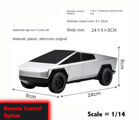 Remote Cyber toy truck Available in two options – Friction Motor and Remote Control – this toy offers a unique, immersive experience, with each option boasting its own interactive features, from friction-powered movement to full remote control. Cybertruck experience, each option offering features. Color Options include Steel, White Police Black Police.