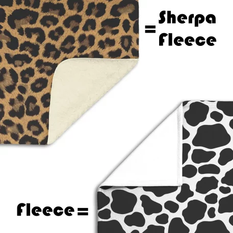 Animal Print Fleece Blanket and Sherpa Fleece Blanket featuring vibrant butterfly, cheetah, cow, Dalmatian, leopard, rose leopard, mermaid tail scale, and snow leopard patterns. Lightweight microfiber fleece provides breathable, year-round comfort, while the plush Sherpa fleece offers cozy warmth for chilly nights. Available in multiple sizes (30” x 40”, 50” x 60”, 60” x 80”), these blankets are machine washable, durable, and made in the USA. Ideal for home décor, travel, gifting, or snuggling during movie marathons, with fast 3-day production and shipping. Enjoy stylish comfort with premium, animal-themed blankets built to last.