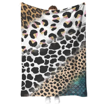 Animal Print Fleece Blanket and Sherpa Fleece Blanket featuring vibrant butterfly, cheetah, cow, Dalmatian, leopard, rose leopard, mermaid tail scale, and snow leopard patterns. Lightweight microfiber fleece provides breathable, year-round comfort, while the plush Sherpa fleece offers cozy warmth for chilly nights. Available in multiple sizes (30” x 40”, 50” x 60”, 60” x 80”), these blankets are machine washable, durable, and made in the USA. Ideal for home décor, travel, gifting, or snuggling during movie marathons, with fast 3-day production and shipping. Enjoy stylish comfort with premium, animal-themed blankets built to last.