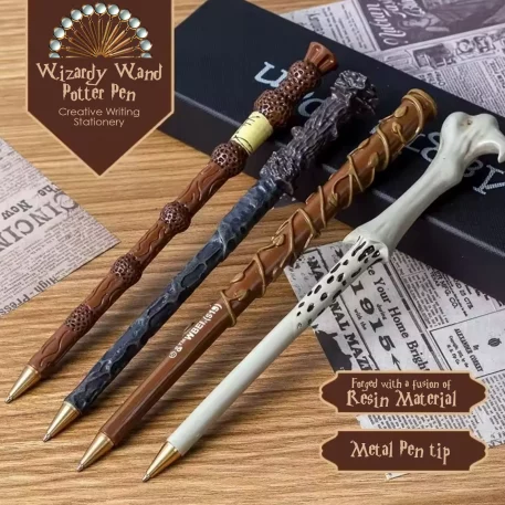 Wizardy Wand Potter Pen in Ancient Elder, Holly and Phoenix Feather design, Vine and Dragon Heartstring Pen and Yew and Phoenix Feather Pen resin-crafted, with refillable ink.