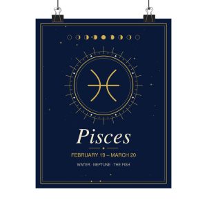 Pisces Zodiac Celestial Wall Art Poster (8 x 10 in)