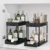 Two-tier sliding under-sink organizer in black