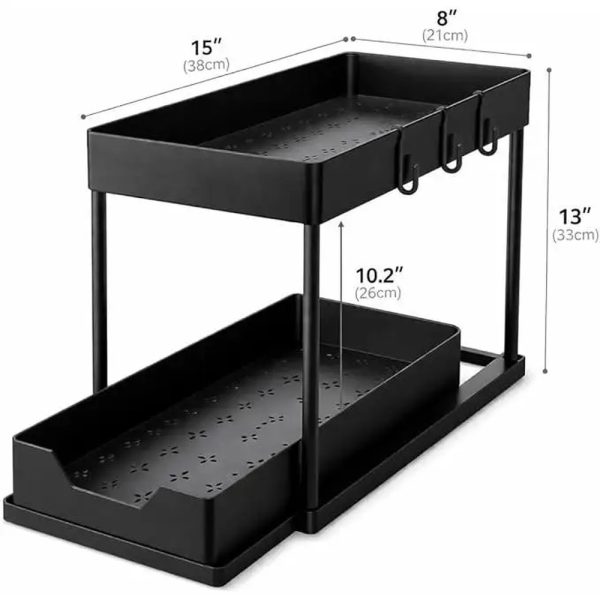 Two-tier sliding under-sink organizer in black
