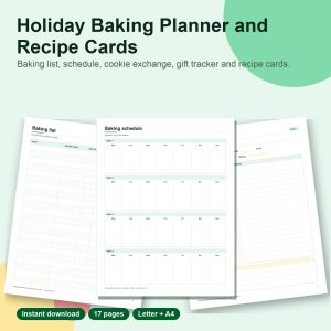 Holiday baking planner and recipe cards printable pages
