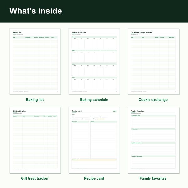 Holiday baking planner and recipe cards printable pages inside
