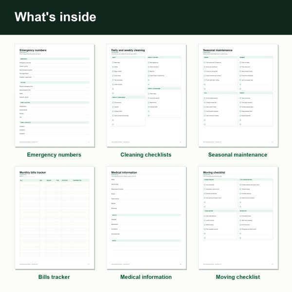 Home management binder printable section pages (inside)