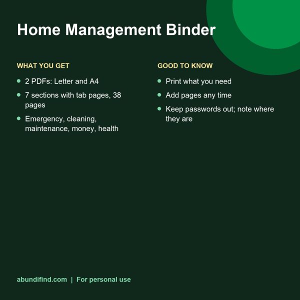 Home management binder printable section pages (details)