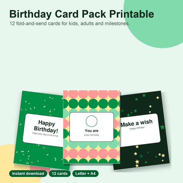 Printable birthday card pack designs