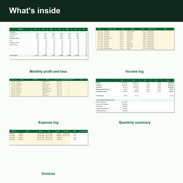 Small business tracker monthly profit and loss spreadsheet (inside)