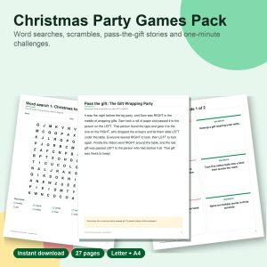 Christmas party games pack printable pages