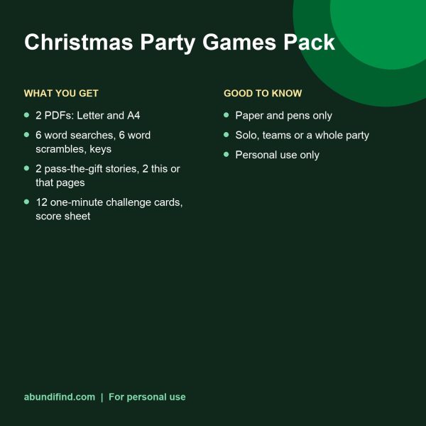 Christmas party games pack printable pages details