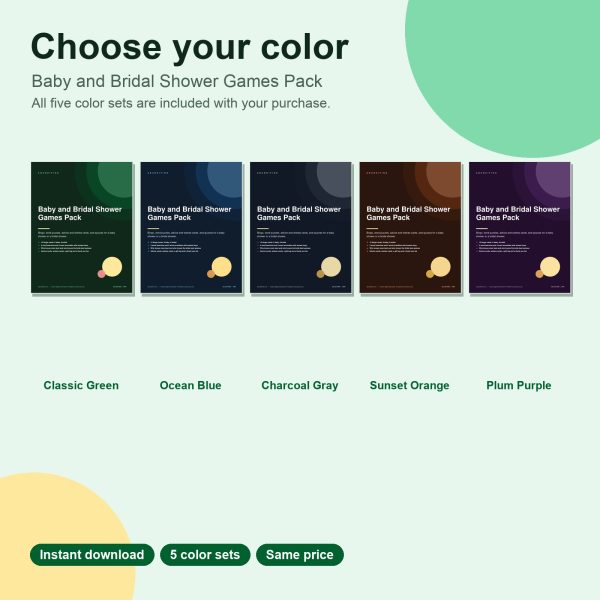 Choose your color: Baby and bridal shower games pack printable