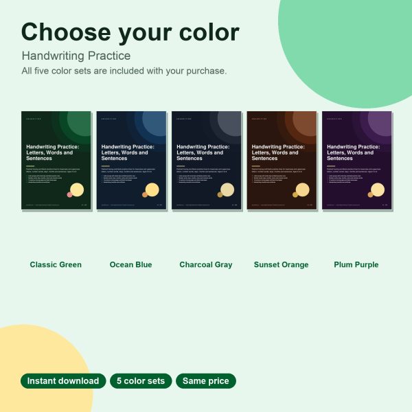 Choose your color: Handwriting practice letters words and sentences printable