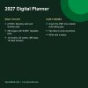2027 hyperlinked digital planner pages shown on a fan of tablet-shaped pages (details)