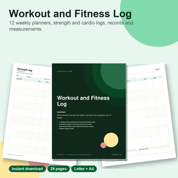 Workout and fitness log printable pages