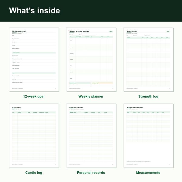 Workout and fitness log printable pages (inside)
