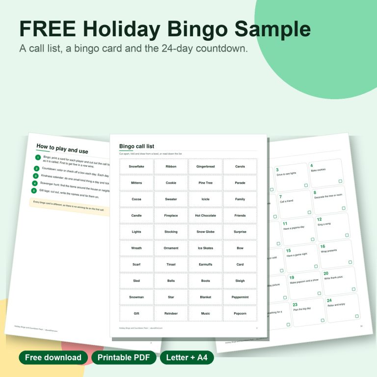Free holiday bingo sample printable