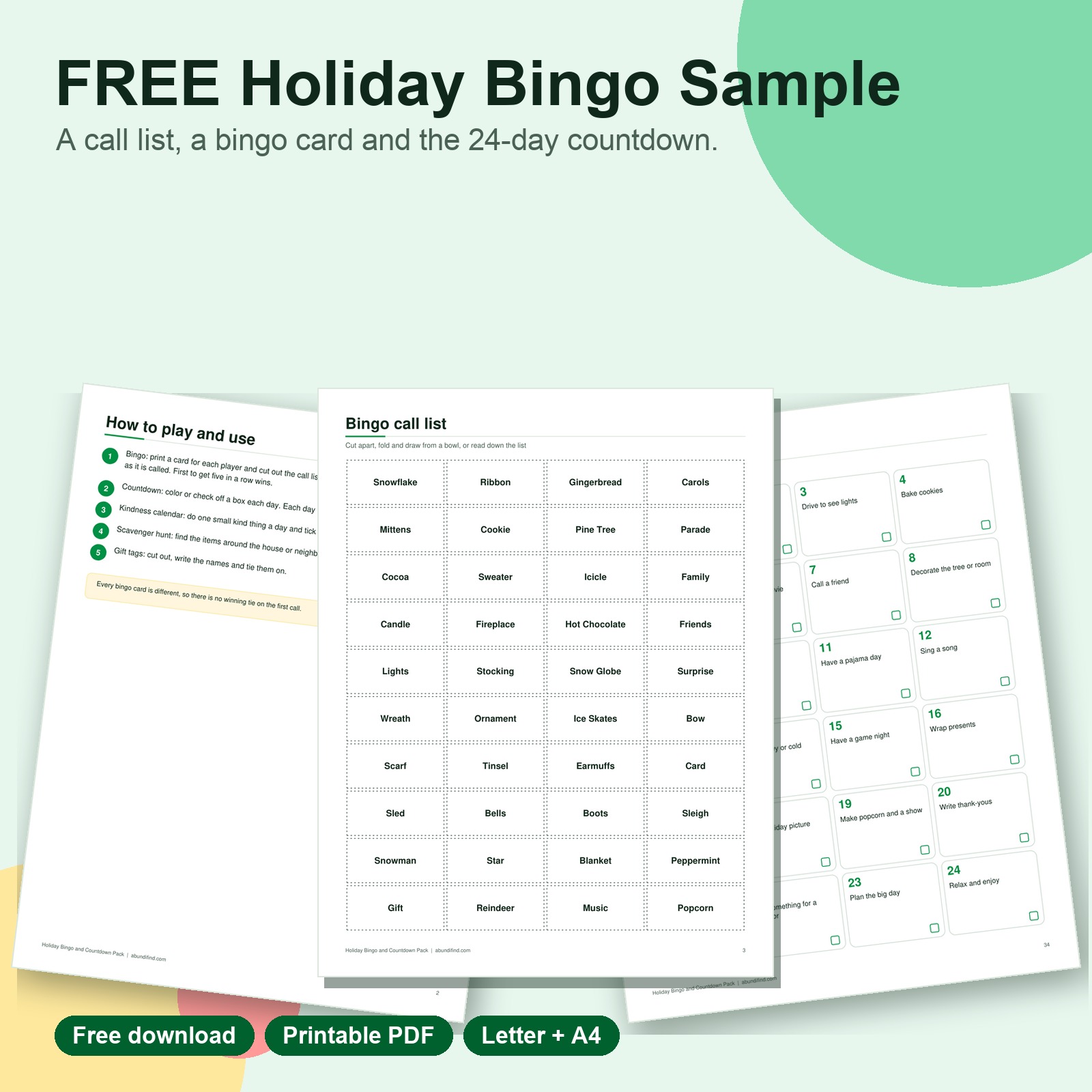 Free holiday bingo sample printable