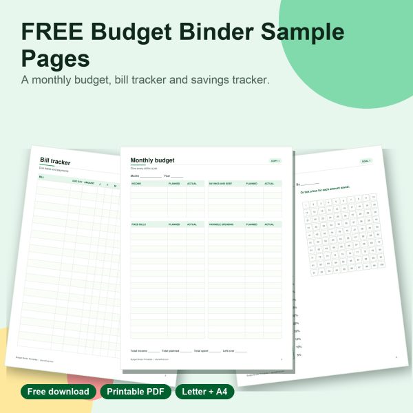 Free budget binder sample printable
