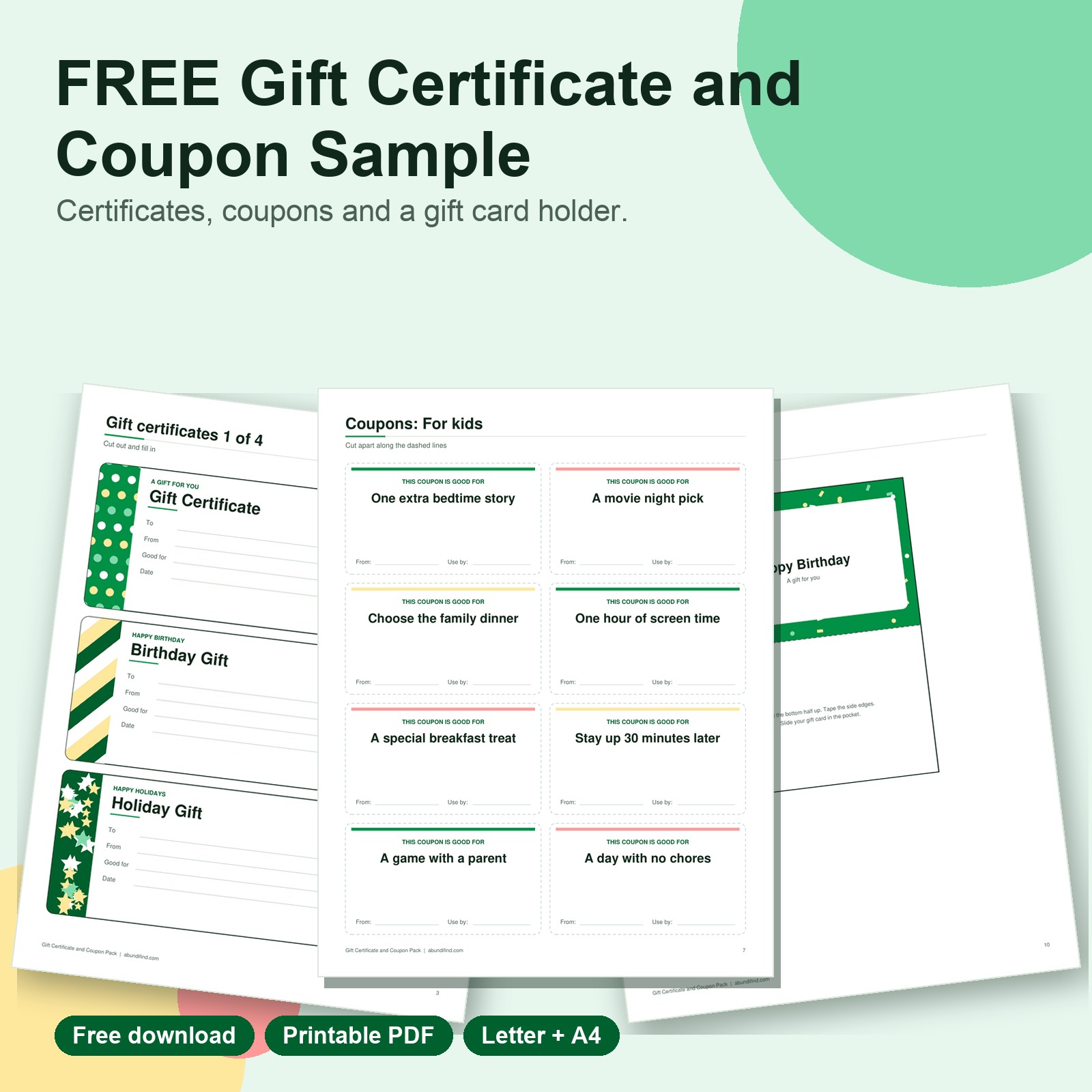 Free gift certificate and coupon sample printable