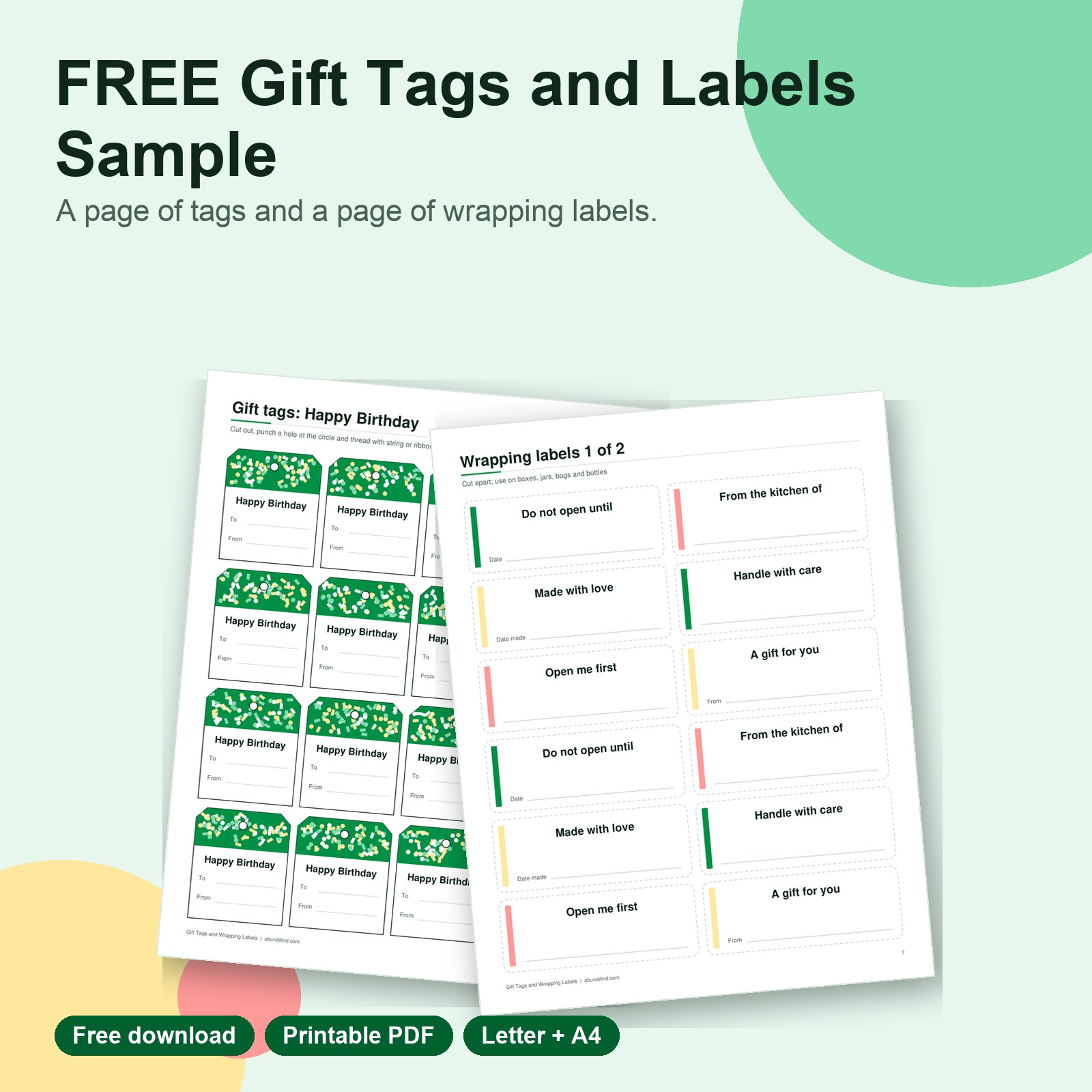 Free gift tags and wrapping labels sample