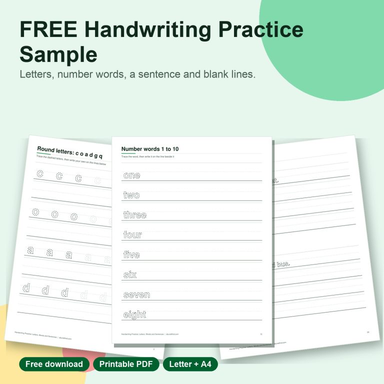 Free handwriting practice sample printable