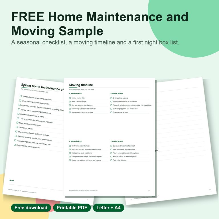 Free home maintenance and moving sample printable