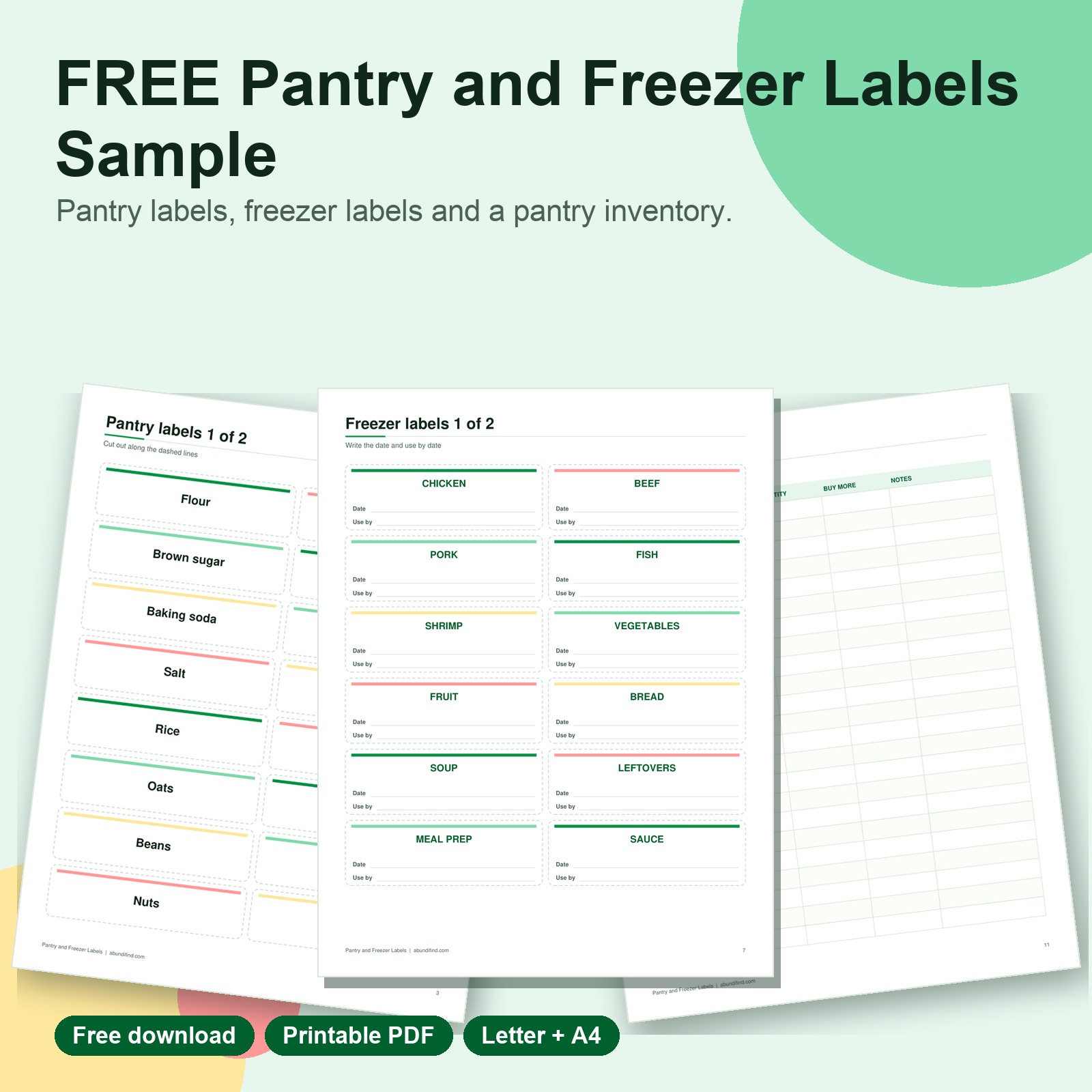 Free pantry and freezer labels sample printable