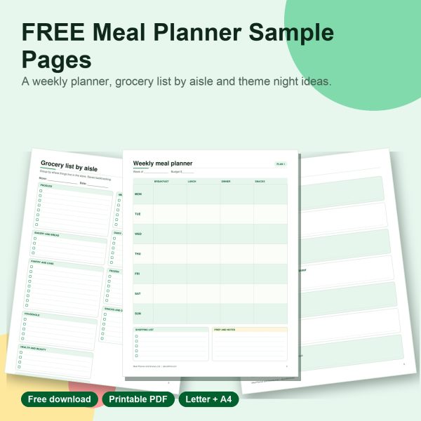 Free meal planner sample pages printable