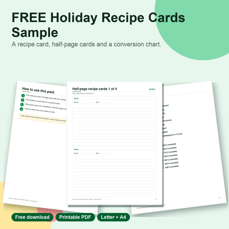 Free holiday recipe cards sample printable