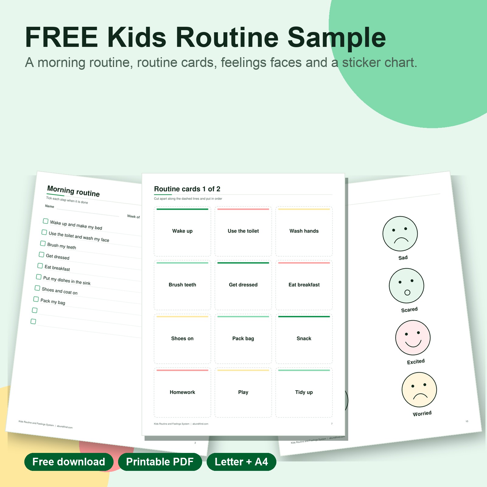 Free kids routine and feelings sample printable
