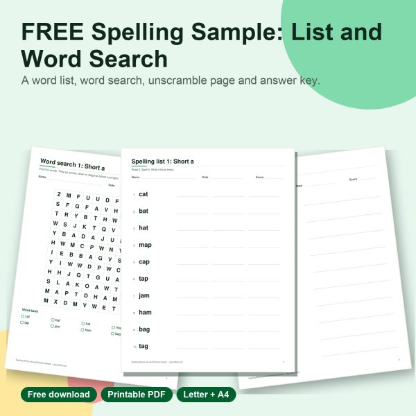 Free spelling sample printable