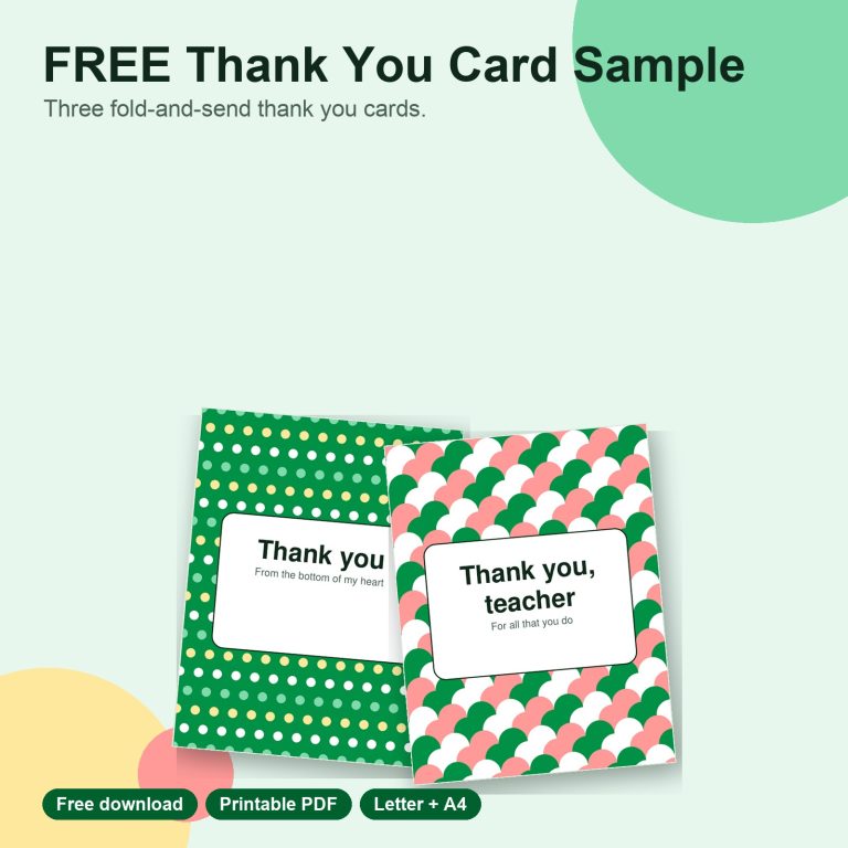 Free thank you card sample printable