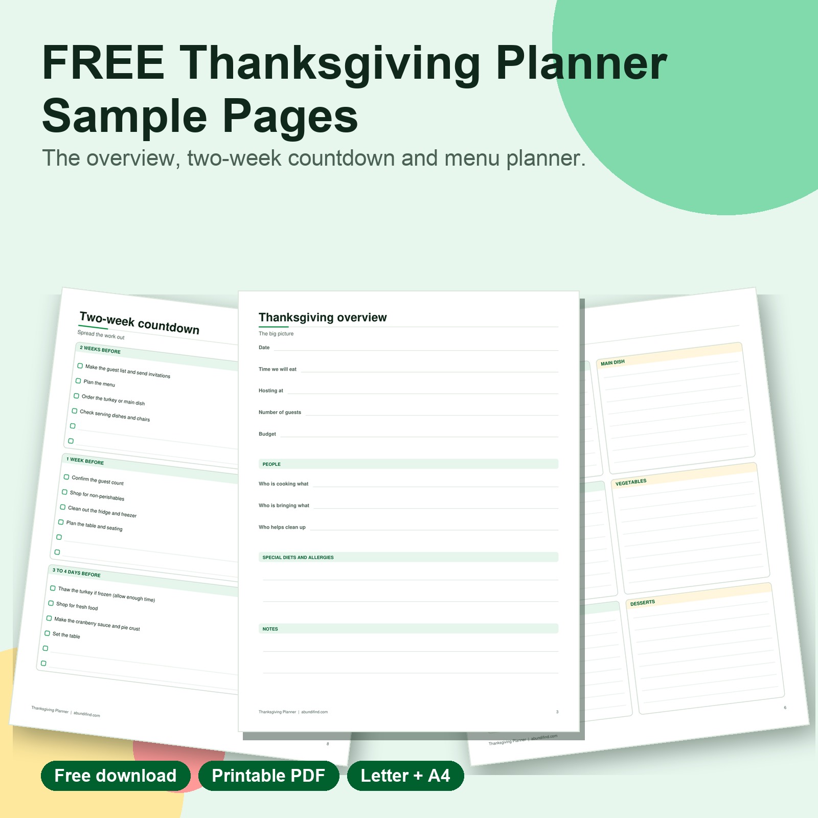 Free Thanksgiving planner sample printable