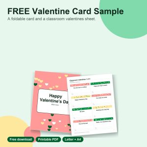 Free Valentine card and classroom valentines sample