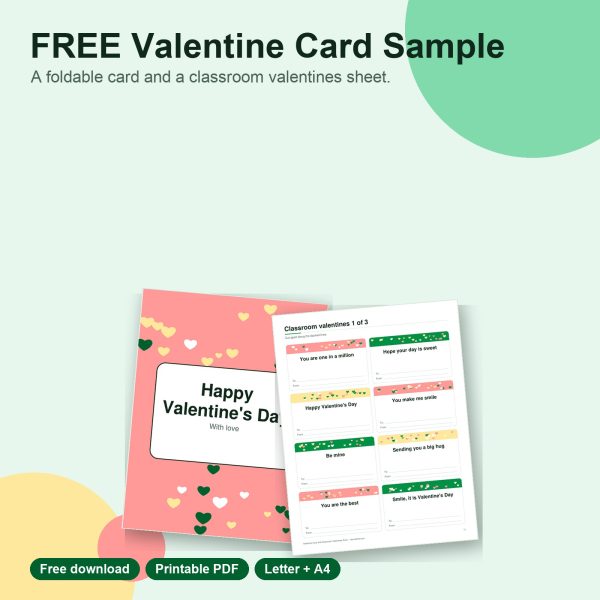 Free Valentine card and classroom valentines sample